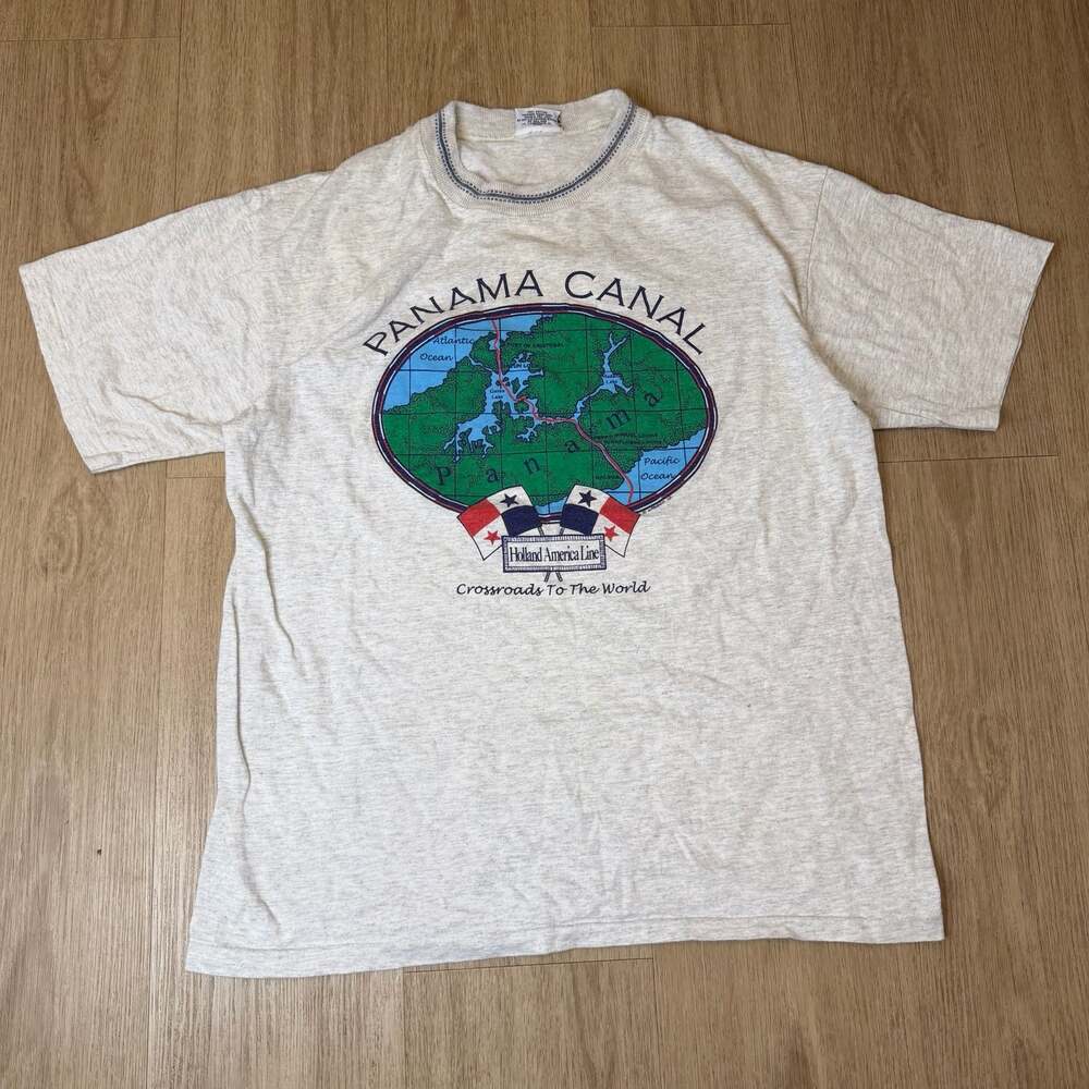 Vintage 90s Holland America Line Panama Canal T-Shirt Size L